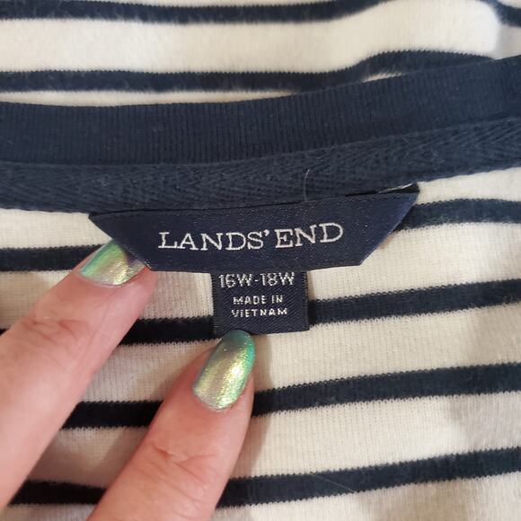 Lands End Nautical Stripe Ruffle Split Neck 3/4 Sleeve Top Plus Size 16-18W - Picture 6 of 9